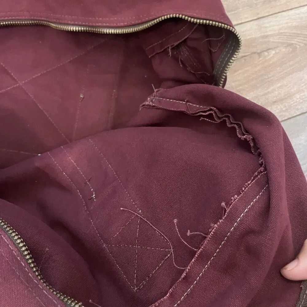 Missabe Railroad DM&IR Maroon Burgundy Large Canvas Duffel Bag Duluth Back